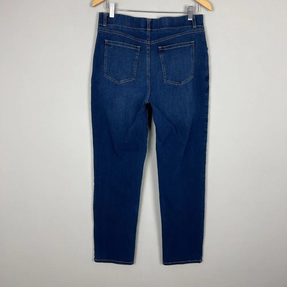 Betabrand Jeans Women Large Blue Denim Signature Mid-Rise Bootcut Pull On Pocket